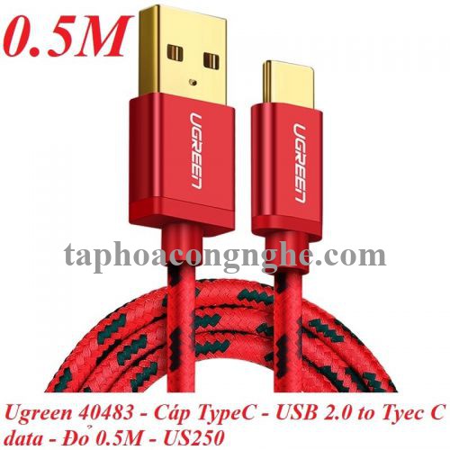 Ugreen 40483 0.5M màu đỏ Cáp sạc USB TypeC cao cấp US250 30040483